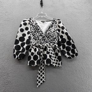 Alberto Makali Animal Polka Dot Blouse Small‎ Black White Women Statement Top